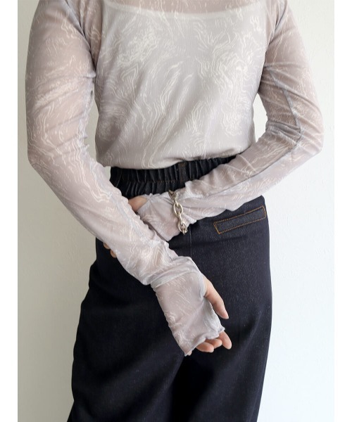 HEILIS(ヘイリス)の「マーブルハイネックシアープルオーバー / シアートップス ハイネック マーブル(シャツ/ブラウス・レディース・チャコールグレー/グレー・FREE)」の4枚目の写真