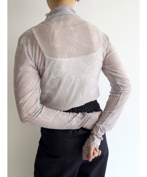 HEILIS(ヘイリス)の「マーブルハイネックシアープルオーバー / シアートップス ハイネック マーブル(シャツ/ブラウス・レディース・チャコールグレー/グレー・FREE)」の6枚目の写真