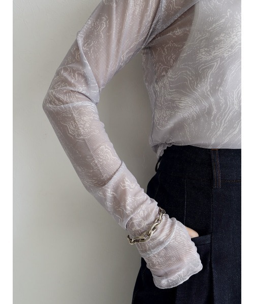 HEILIS(ヘイリス)の「マーブルハイネックシアープルオーバー / シアートップス ハイネック マーブル(シャツ/ブラウス・レディース・チャコールグレー/グレー・FREE)」の7枚目の写真