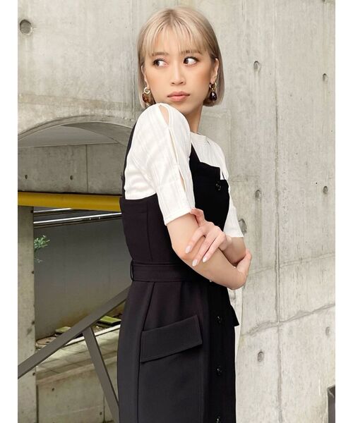 MURUA(ムルーア)の「テレコデザイントップス(Tシャツ/カットソー・レディース・グリーン/ホワイト/ブラック・FREE)」の8枚目の写真