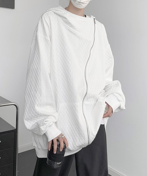 【セール】【FVLMEN】cable knitting pattern emboss gimmick zip parka/ケーブルニット柄 エンボス ギミック ジップ パーカー（パーカー）｜FVLMEN（フルメン）