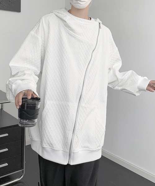 【セール】【FVLMEN】cable knitting pattern emboss gimmick zip parka/ケーブルニット柄 エンボス ギミック ジップ パーカー（パーカー）｜FVLMEN（フルメン）