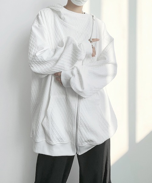 【セール】【FVLMEN】cable knitting pattern emboss gimmick zip parka/ケーブルニット柄 エンボス ギミック ジップ パーカー（パーカー）｜FVLMEN（フルメン）