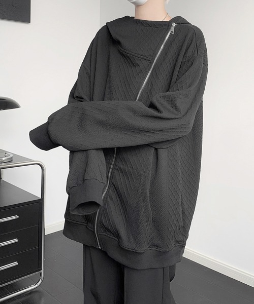 【セール】【FVLMEN】cable knitting pattern emboss gimmick zip parka/ケーブルニット柄 エンボス ギミック ジップ パーカー（パーカー）｜FVLMEN（フルメン）