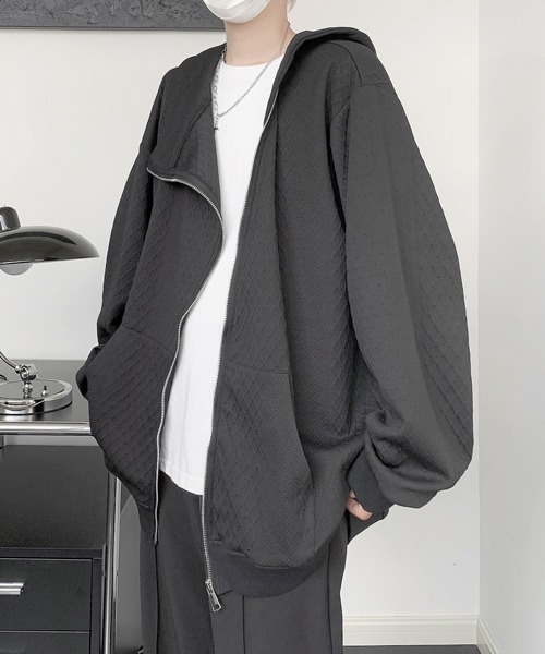 【セール】【FVLMEN】cable knitting pattern emboss gimmick zip parka/ケーブルニット柄 エンボス ギミック ジップ パーカー（パーカー）｜FVLMEN（フルメン）