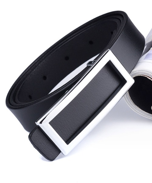 セール】【牛革】メンズレディース兼用細めスクエアバックルレザー