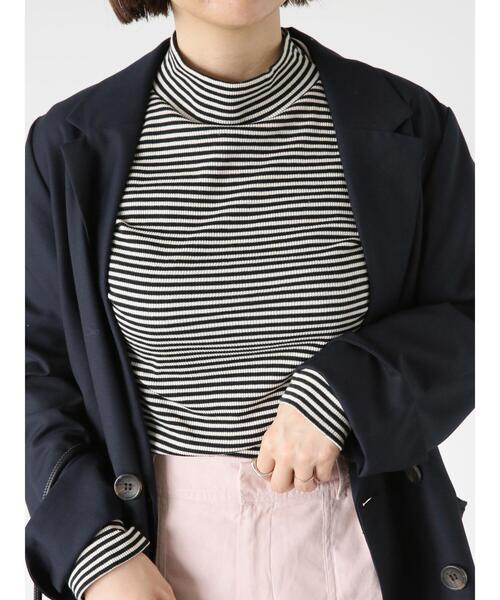 Lugnoncure(ルノンキュール)の「無地/ボーダーリブハイネックカットソー(Tシャツ/カットソー・レディース・オフホワイト/ホワイト/ブラック・F)」の2枚目の写真