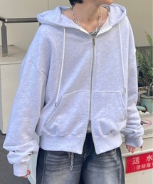 【Chikashitsu +】set up box short zip hoodie / 【チカシツプラス】セットアップボックスショートジップアップ長袖パーカー <着用動画あり>