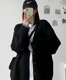 袖口のカラーがアクセント♪ 袖口配色 オーバーサイズ カーディガン