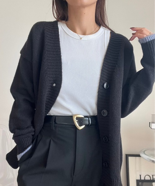 Ada.(エイダ)の「袖口のカラーがアクセント♪ 袖口配色 オーバーサイズ カーディガン(カーディガン/ボレロ・レディース・グレー/ブラック・FREE)」の20枚目の写真