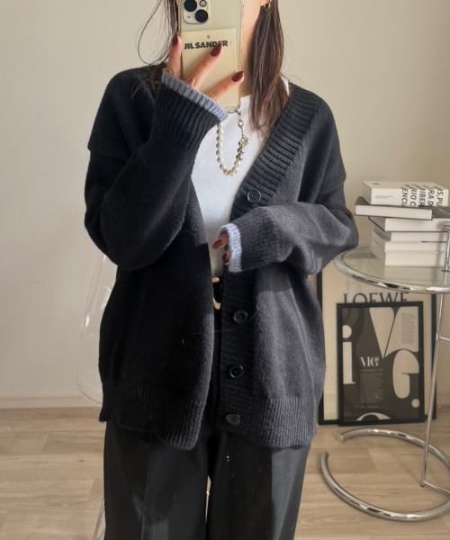 Ada.(エイダ)の「袖口のカラーがアクセント♪ 袖口配色 オーバーサイズ カーディガン(カーディガン/ボレロ・レディース・グレー/ブラック・FREE)」の17枚目の写真