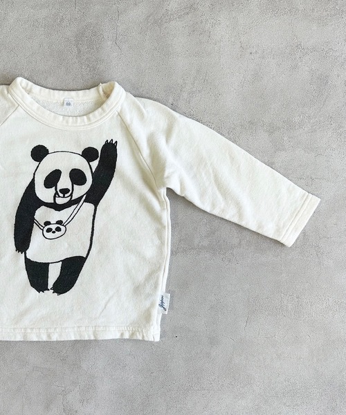 JIPPON（ジポン）の「パンダプリントトレーナー/日本製（80～140cm）（スウェット・キッズ・グリーン/オフホワイト/ベージュ/グレー・90/100/110/120/80/130/95/140）」の5枚目の写真