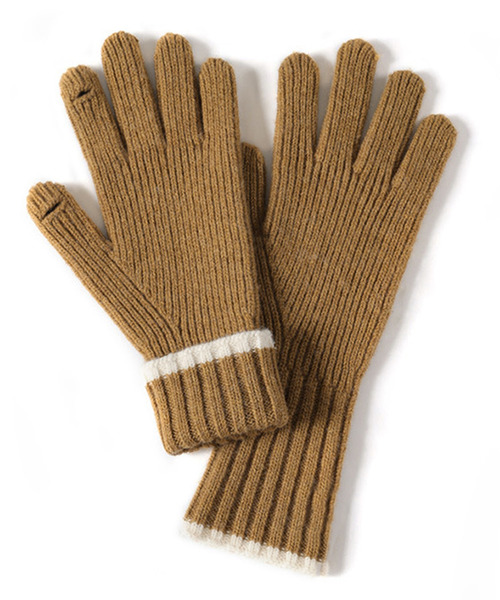 セール】【スマホ対応】バイカラーリブ編み手袋 レディース（手袋