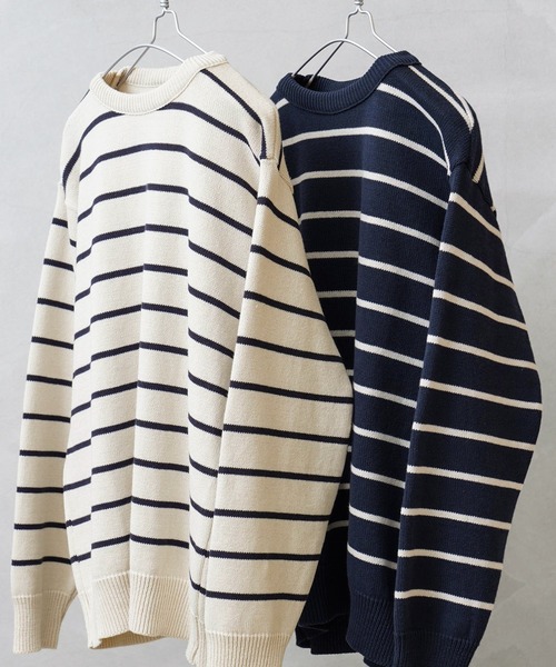 WAIPER.inc(ワイパーインク)の「Binghamton Knitting Company ビンガムトン ニッティングカンパニー 19717 Striped Crew Pullover ストライプ クルー プルオーバー(ニット/セーター・メンズ・ネイビー/ナチュラル・XL/L/M)」の3枚目の写真