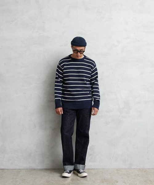 WAIPER.inc(ワイパーインク)の「Binghamton Knitting Company ビンガムトン ニッティングカンパニー 19717 Striped Crew Pullover ストライプ クルー プルオーバー(ニット/セーター・メンズ・ネイビー/ナチュラル・XL/L/M)」の6枚目の写真