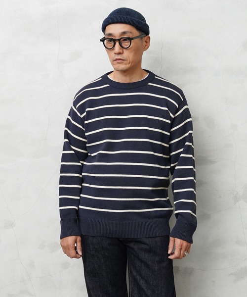 WAIPER.inc(ワイパーインク)の「Binghamton Knitting Company ビンガムトン ニッティングカンパニー 19717 Striped Crew Pullover ストライプ クルー プルオーバー(ニット/セーター・メンズ・ネイビー/ナチュラル・XL/L/M)」の5枚目の写真