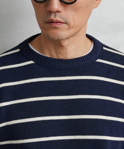WAIPER.inc(ワイパーインク)の「Binghamton Knitting Company ビンガムトン ニッティングカンパニー 19717 Striped Crew Pullover ストライプ クルー プルオーバー(ニット/セーター・メンズ・ネイビー/ナチュラル・XL/L/M)」の7枚目の写真