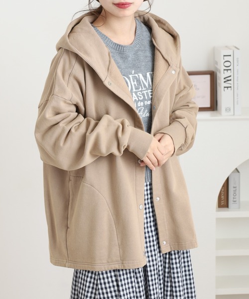 Arinomama(アリノママ)の「Arinomama 綿100%裏起毛 コートブルゾン(ブルゾン・レディース・グリーン/ブラック/杢グレー/アイボリー/アーミー/ワインレッド/グレイッシュベージュ・F/FREE)」の4枚目の写真