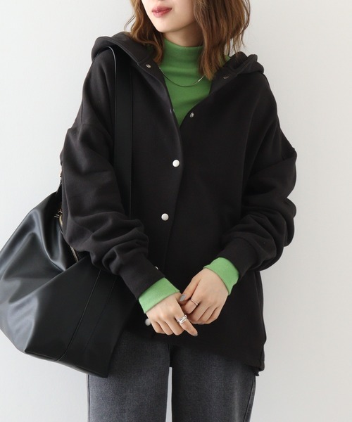 Arinomama(アリノママ)の「Arinomama 綿100%裏起毛 コートブルゾン(ブルゾン・レディース・グリーン/ブラック/杢グレー/アイボリー/アーミー/ワインレッド/グレイッシュベージュ・F/FREE)」の2枚目の写真