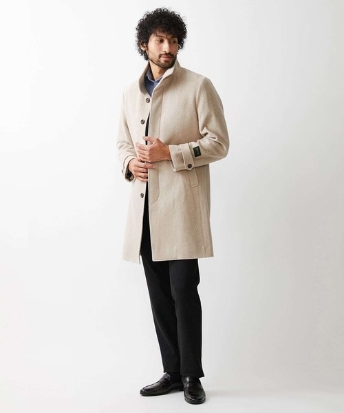 MICHEL KLEIN HOMME (ミッシェルクランオム)の「ウールロングコート(ステンカラーコート・メンズ・ブラック/オフホワイト・MEDIUM/LARGE/X-LARGE)」の1枚目の写真