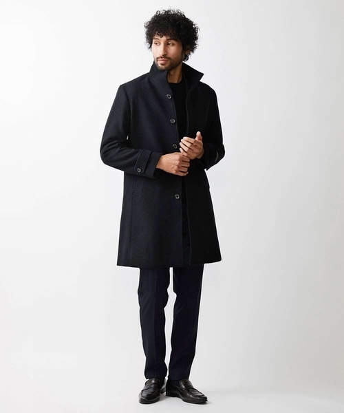 MICHEL KLEIN HOMME (ミッシェルクランオム)の「ウールロングコート(ステンカラーコート・メンズ・ブラック/オフホワイト・MEDIUM/LARGE/X-LARGE)」の2枚目の写真