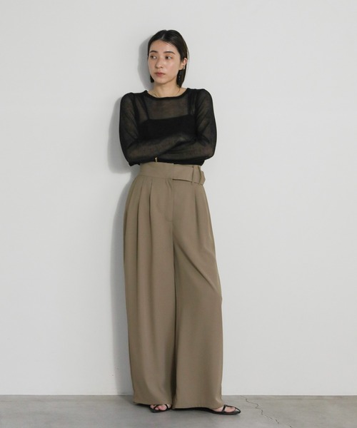 select MOCA（セレクトモカ）の「ウエストデザインベルトワイドパンツ（スラックス・レディース・グレー/グレイッシュベージュ/ブラック/グレー系その他/チャコールグレー・MEDIUM/SMALL/LARGE）」の12枚目の写真