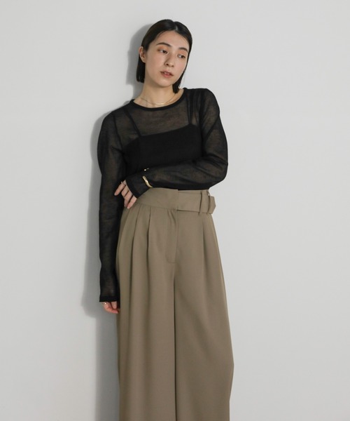 select MOCA（セレクトモカ）の「ウエストデザインベルトワイドパンツ（スラックス・レディース・グレー/グレイッシュベージュ/ブラック/グレー系その他/チャコールグレー・MEDIUM/SMALL/LARGE）」の15枚目の写真