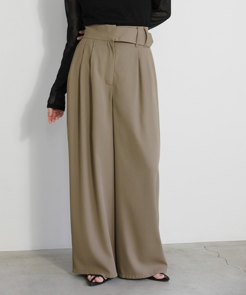 select MOCA（セレクトモカ）の「ウエストデザインベルトワイドパンツ（スラックス・レディース・グレー/グレイッシュベージュ/ブラック/グレー系その他/チャコールグレー・MEDIUM/SMALL/LARGE）」の10枚目の写真