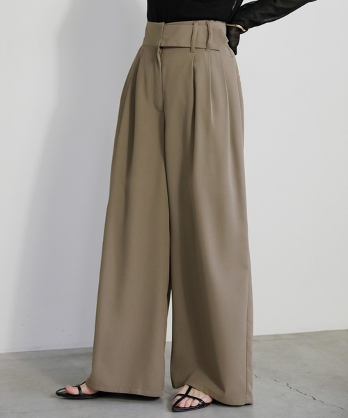 select MOCA（セレクトモカ）の「ウエストデザインベルトワイドパンツ（スラックス・レディース・グレー/グレイッシュベージュ/ブラック/グレー系その他/チャコールグレー・MEDIUM/SMALL/LARGE）」の11枚目の写真