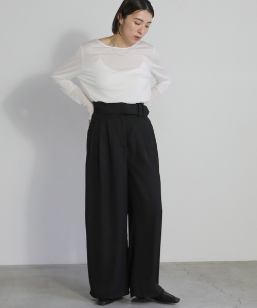 select MOCA（セレクトモカ）の「ウエストデザインベルトワイドパンツ（スラックス・レディース・グレー/グレイッシュベージュ/ブラック/グレー系その他/チャコールグレー・MEDIUM/SMALL/LARGE）」の20枚目の写真