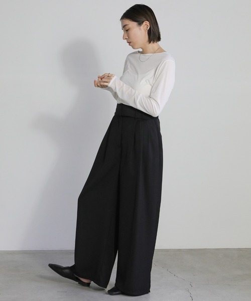 select MOCA（セレクトモカ）の「ウエストデザインベルトワイドパンツ（スラックス・レディース・グレー/グレイッシュベージュ/ブラック/グレー系その他/チャコールグレー・MEDIUM/SMALL/LARGE）」の21枚目の写真