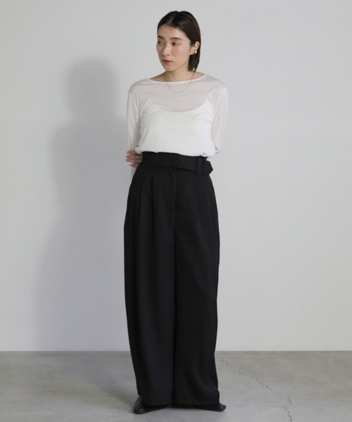 select MOCA（セレクトモカ）の「ウエストデザインベルトワイドパンツ（スラックス・レディース・グレー/グレイッシュベージュ/ブラック/グレー系その他/チャコールグレー・MEDIUM/SMALL/LARGE）」の7枚目の写真