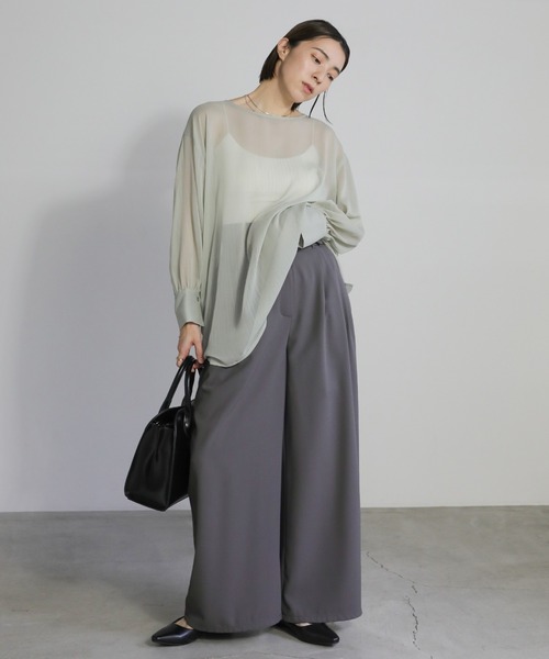 select MOCA（セレクトモカ）の「ウエストデザインベルトワイドパンツ（スラックス・レディース・グレー/グレイッシュベージュ/ブラック/グレー系その他/チャコールグレー・MEDIUM/SMALL/LARGE）」の8枚目の写真