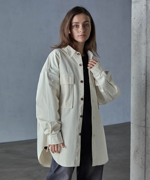 SERACE（セラス）の「【SERACE】Long over military CPO shirt jacket / ロングオーバーミリタリーCPOシャツジャケット（ミリタリージャケット・メンズ・アイボリー/ブラック・L/M）」の3枚目の写真