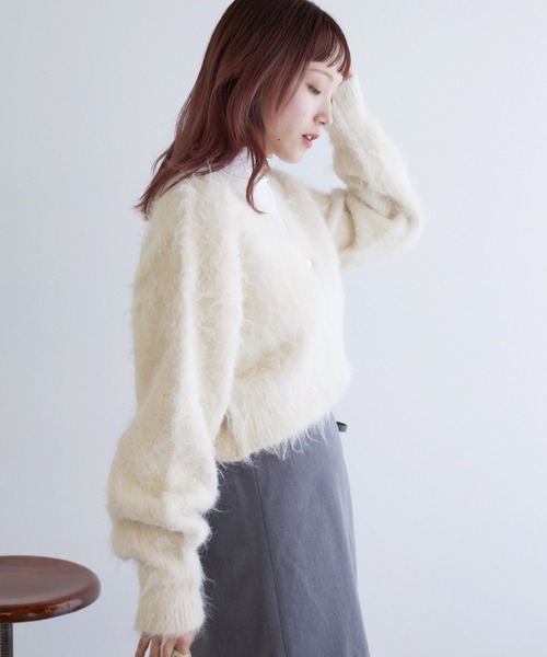 w closet(ダブルクローゼット)の「起毛ショート丈カーディガン(カーディガン/ボレロ・レディース・オフホワイト/ピンク/レッド/モカ/チャコールグレー・FREE)」の7枚目の写真