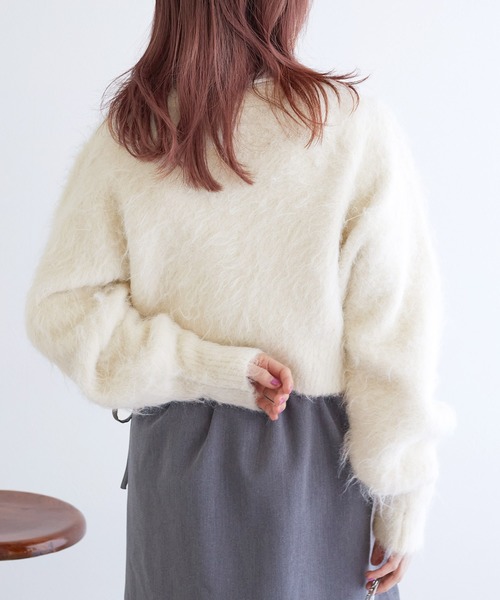 w closet(ダブルクローゼット)の「起毛ショート丈カーディガン(カーディガン/ボレロ・レディース・オフホワイト/ピンク/レッド/モカ/チャコールグレー・FREE)」の8枚目の写真