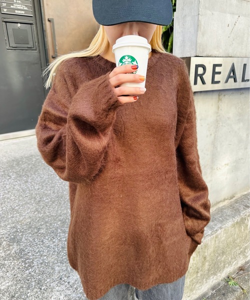 HOUSTON(ヒューストン)の「HOUSTON / ヒューストン / MOHAIR TOUCH SWEATER / 22138(ニット/セーター・レディース・オリーブ/ブラック/パープル/ミント/ブラウン/マスタード・XX-LARGE)」の3枚目の写真