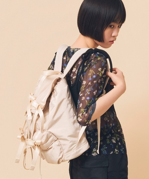 Casselini キャセリーニ リュック リボン ベージュ ナイロン 軽量 