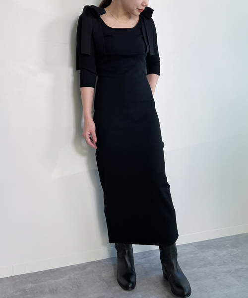 U by SPICK&SPAN（ユーバイスピックアンドスパン）の「ショルダーリボンニットワンピース（ワンピース・レディース・ブラック・FREE）」の12枚目の写真