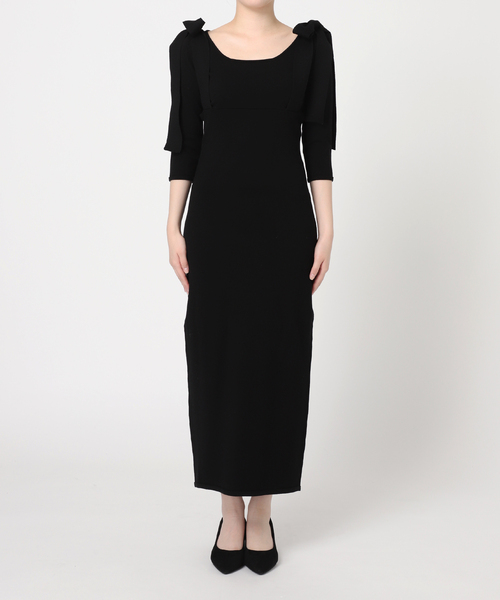 U by SPICK&SPAN（ユーバイスピックアンドスパン）の「ショルダーリボンニットワンピース（ワンピース・レディース・ブラック・FREE）」の13枚目の写真