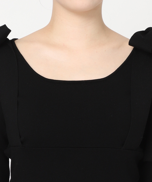 U by SPICK&SPAN（ユーバイスピックアンドスパン）の「ショルダーリボンニットワンピース（ワンピース・レディース・ブラック・FREE）」の16枚目の写真