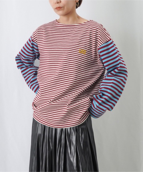 LUCA/LADY LUCK LUCA（ルカ/レディラックルカ）の「LC/LLL LUCA刺繍MIXボーダーTシャツ / 配色ボーダー切り替えロンT（Tシャツ/カットソー・レディース・オフホワイト/レッド/ライトブルー・FREE）」の3枚目の写真