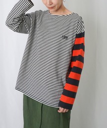 LC/LLL LUCA刺繍MIXボーダーTシャツ / 配色ボーダー切り替えロンT
