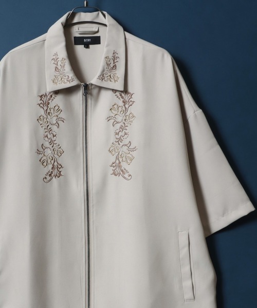 ANPAS（アンパス）の「Twill Fabric Flower Embroidery Oversized Zip Shirt/ツイル 花刺繍 オーバーサイズ ジップシャツ ブルゾン（シャツ/ブラウス・メンズ・ブラック/チャコール/ベージュ・M/L）」の3枚目の写真