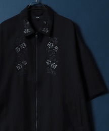ANPAS | Twill Fabric Flower Embroidery Oversized Zip Shirt/ツイル 花刺繍 オーバーサイズ ジップシャツ ブルゾン(シャツ/ブラウス)