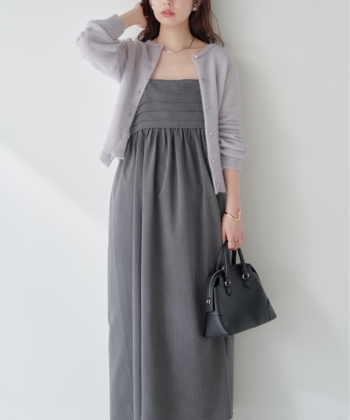 natural couture(ナチュラルクチュール)の「タックデザインキャミワンピース(ワンピース・レディース・ブラック/グレイッシュベージュ/ドット/チャコールグレー・MEDIUM/LARGE)」の3枚目の写真