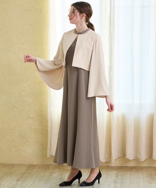 セール】袖ファスナーフレアスリーブジャケット（ノーカラージャケット