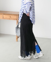 【セットアップ対応】シアー刺繍レーススカラップナロースカート