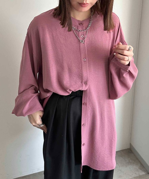 apres jour mignon(アプレジュールミニョン)の「袖ボリュームバンドカラーシャツ【ZOZOTOWN限定アイテム】(シャツ/ブラウス・レディース・ブラック/アイボリー/チャコールグレー/オフホワイト/ダークブルー/ピンク/グリーン/ブルー・フリー/X-LARGE)」の8枚目の写真