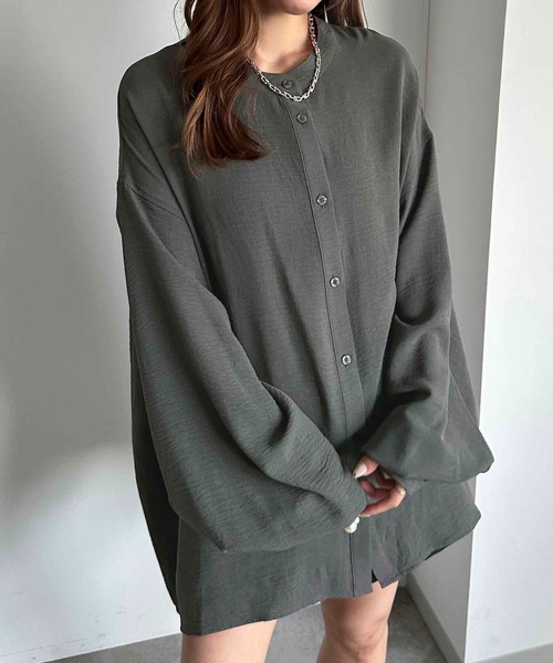 apres jour mignon(アプレジュールミニョン)の「袖ボリュームバンドカラーシャツ【ZOZOTOWN限定アイテム】(シャツ/ブラウス・レディース・ブラック/アイボリー/チャコールグレー/オフホワイト/ダークブルー/ピンク/グリーン/ブルー・フリー/X-LARGE)」の18枚目の写真